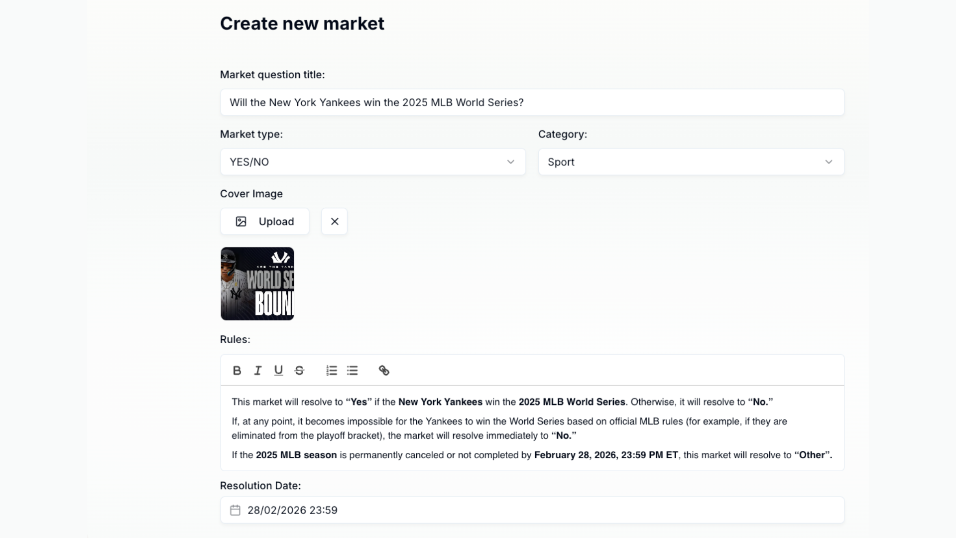 Sports market example on Xmarket